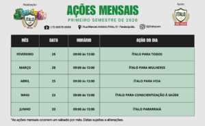 Calendário de ações mensais